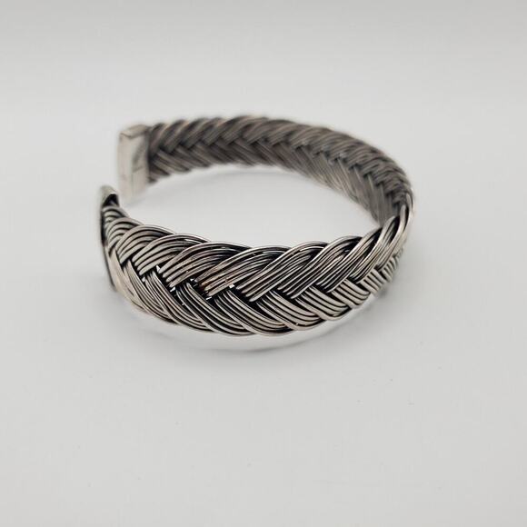 Vintage 925 Sterling Silver Dark Tone Wire Braided Design Cuff Bracelet - Picture 4 of 8